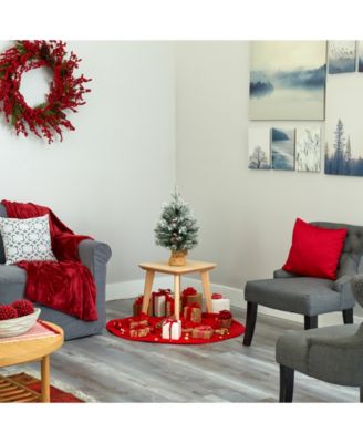 Flocked Artificial Christmas Tree with 30 Clear Lights, 73 Bendable Branches, Pine Cones and Berries