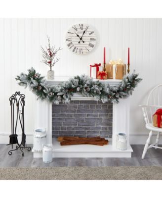 Flocked Mixed Pine Artificial Christmas Garland with 50 LED Lights, Pine Cones and Berries