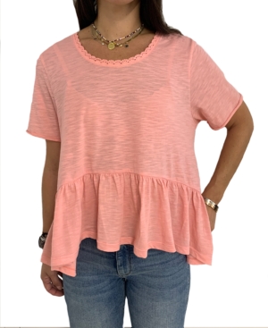 image of Vanilla Star Juniors- Lace-Trim Flounce-Hem Top