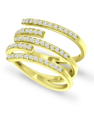 Cubic Zirconia 5 Row Bypass Ring in Silver Plate & 18k Gold Plate