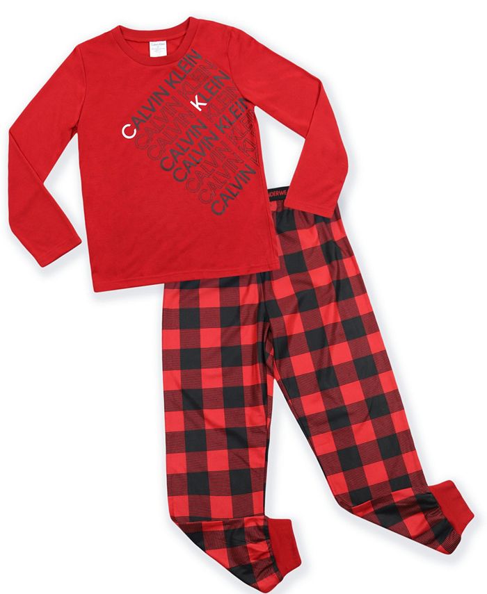 Calvin Klein Boys' Long Sleeve Tee & Plaid Jogger Pajama Set
