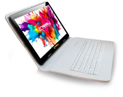 10.1" Tablet Octa Core 128GB Bundle with Exclusive Luxury White Crocodile Style Keyboard Newest Android 15