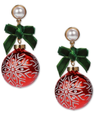 image of Inc Two-Tone Imitation Pearl & Bow Ornament Drop Earrings, Created for Macy-s