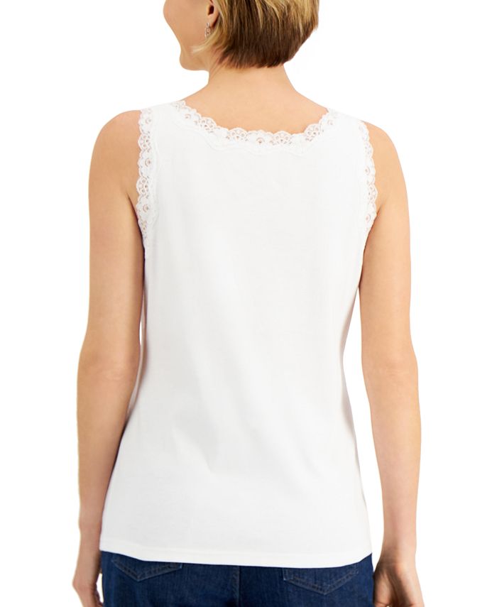 Karen Scott Cotton ScallopedLace Tank Top, Created for Macy's
