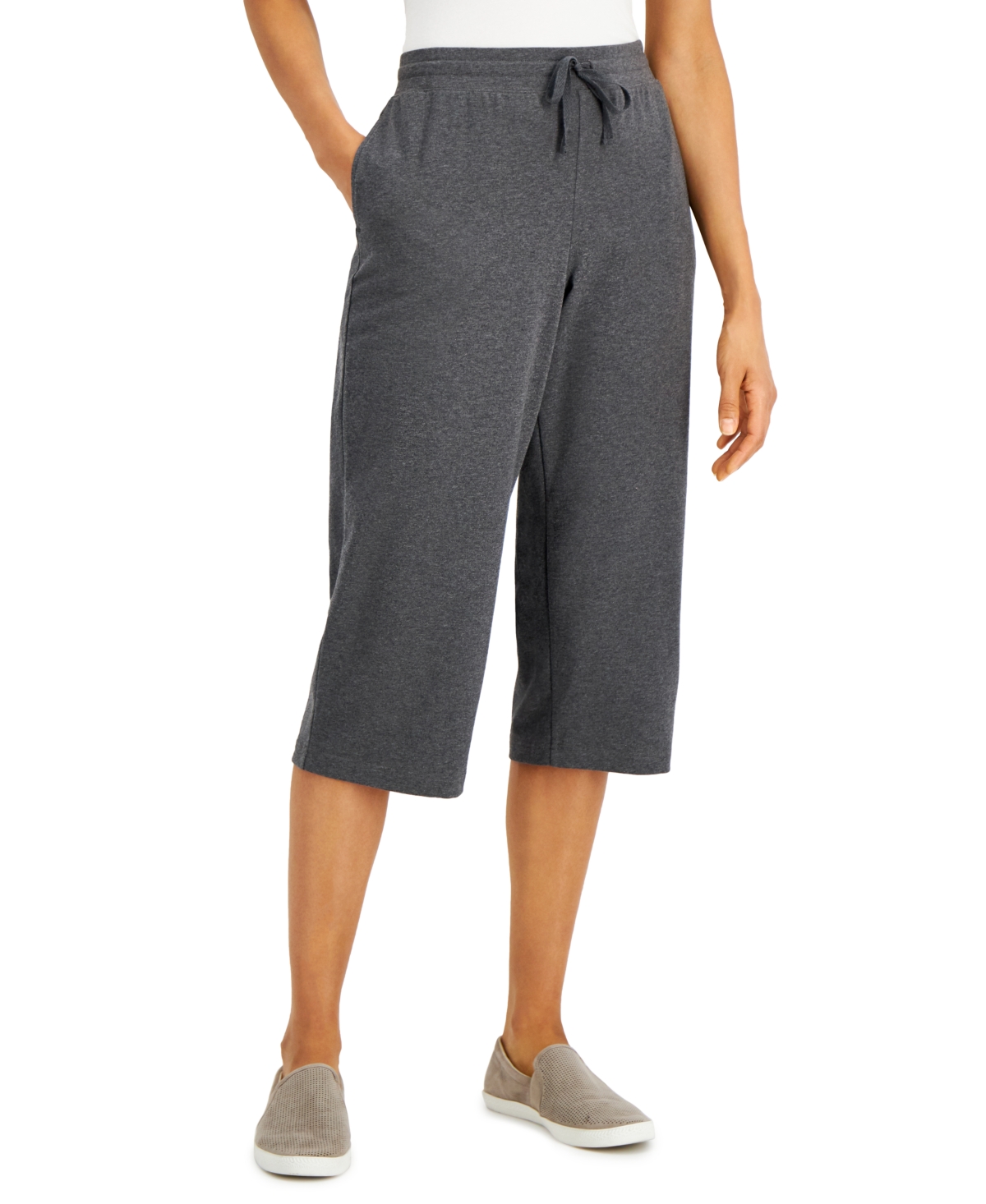 Knit Capri Pull on Pants, Created for Macy's - Charcoal Heather