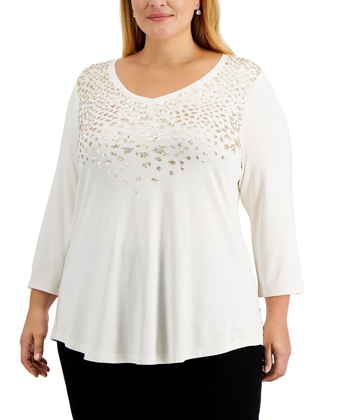 JM Collection Plus Size Embellished Top, Created for Macy's - Macy's