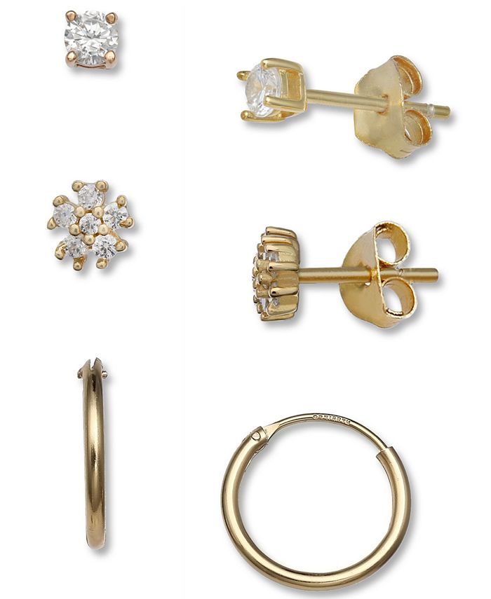 Giani Bernini - 3-Pc. Set Cubic Zirconia Stud & Hoop Earrings in 18k Gold-Plated Sterling Silver