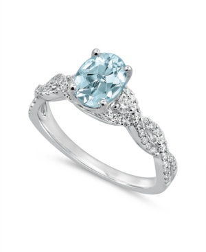 image of Gemstone Bridal Aquamarine (1 ct. t.w.) & Diamond (1/4 ct. t.w.) Engagement Ring in 14k White Gold