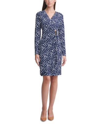 Calvin Klein - Printed Gold-Tone Side-Tab Sheath Dress