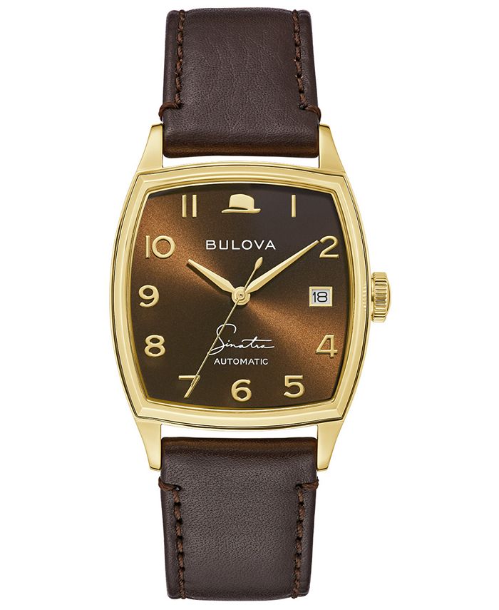 Bulova - Men's Frank Sinatra Automatic Brown Leather Strap Watch 33.5x45mm