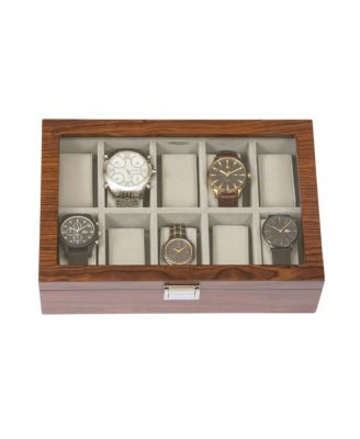 Mele Co. Jayson Glass Top Wooden Watch Box in Mahogany Finish