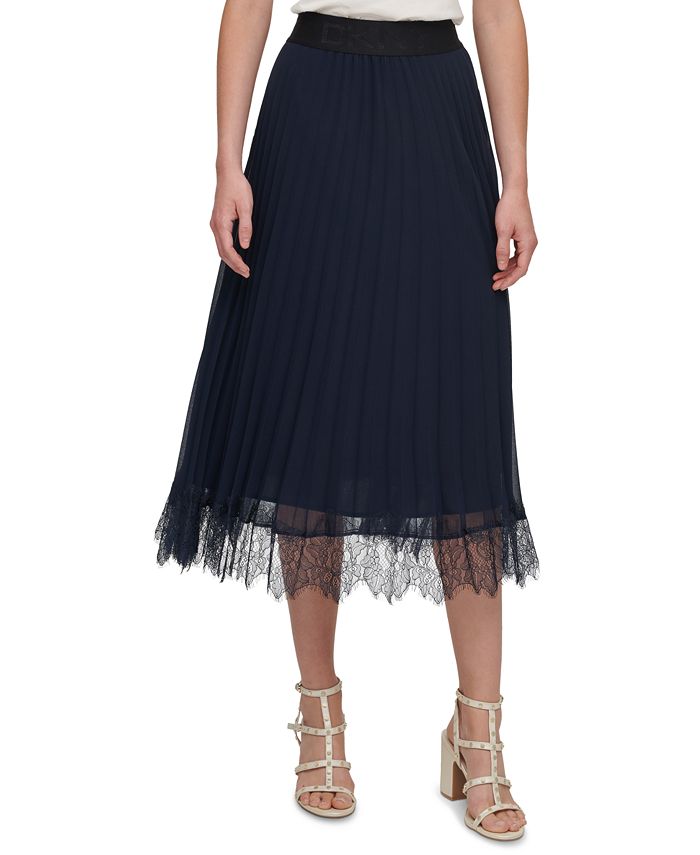 DKNY - Pleated Lace-Trim Skirt