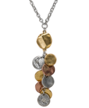image of Patricia Nash Tri-Tone Sculptural Circle Long Pendant Necklace, 19