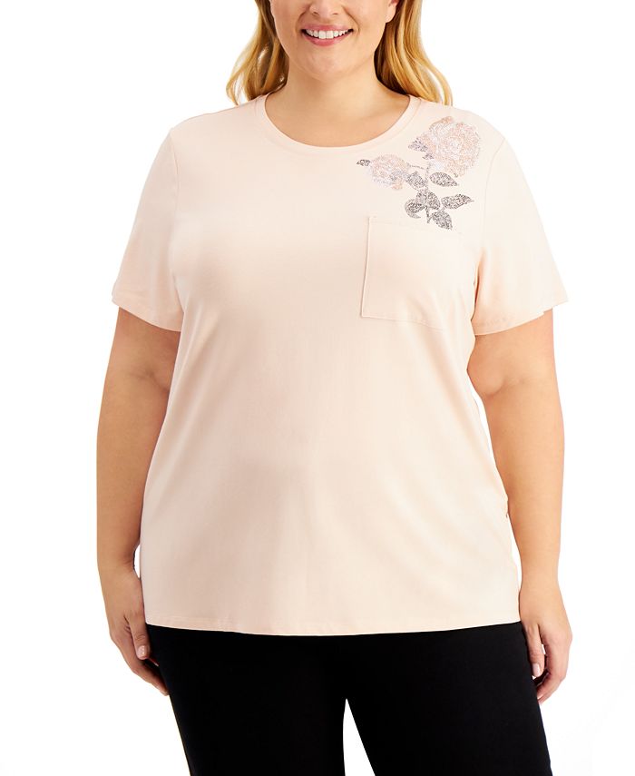 Calvin Klein Plus Size Embellished T-Shirt & Reviews - Tops - Plus Sizes -  Macy's