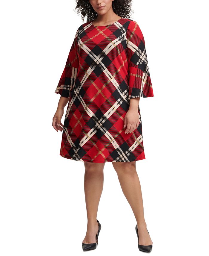 Jessica Howard Plus Size Plaid Bell-Sleeve Sweater Dress - Macy's