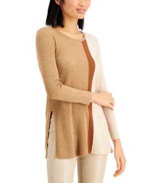 Alfani Colorblocked Tunic Sweater, Regular & Petite Sizes, Created For Macy's In Sandstone Heather