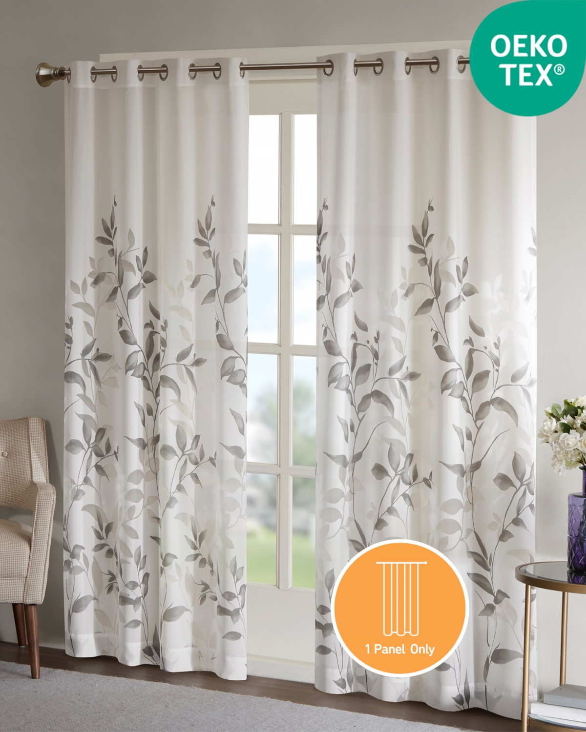 Madison Park Cecily Burnout Printed Sheer Window Curtain, 84 inches long Single Sheer Curtain Panel, Width 50 curtains sheer for Bedroom and Living Ro