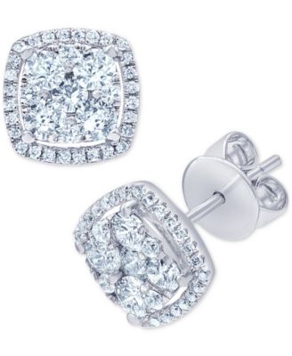 diamond halo cluster stud earrings