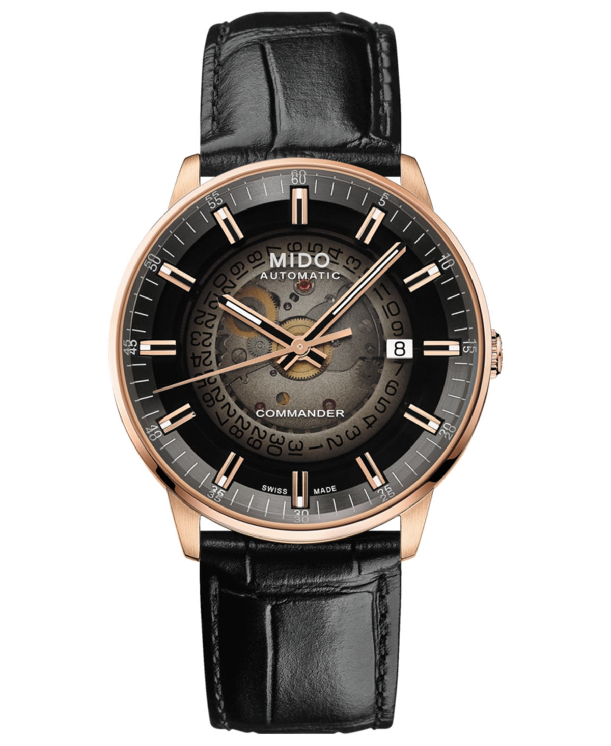 Shop Mido Men's Swiss Automatic Commander Gradient Black Leather Strap Watch 40mm