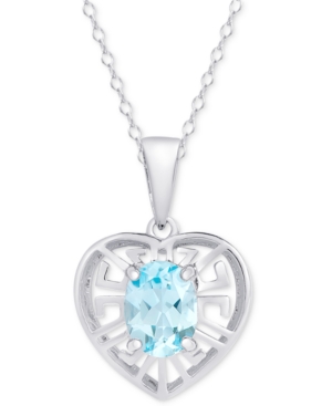 image of Blue Topaz Greek Key Heart 18