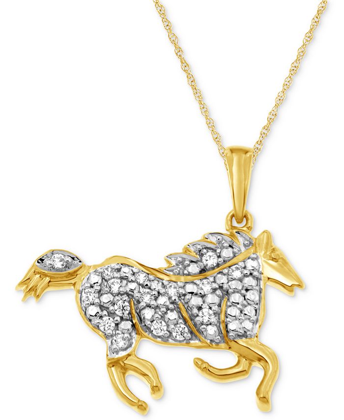 Macy's - Diamond Horse 18" Pendant Necklace (1/10 ct. t.w.) in 10k gold