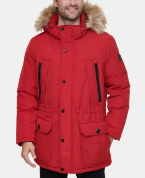 Calvin Klein Men's Long Snorkel Coat with Faux-Fur Trimmed Hood