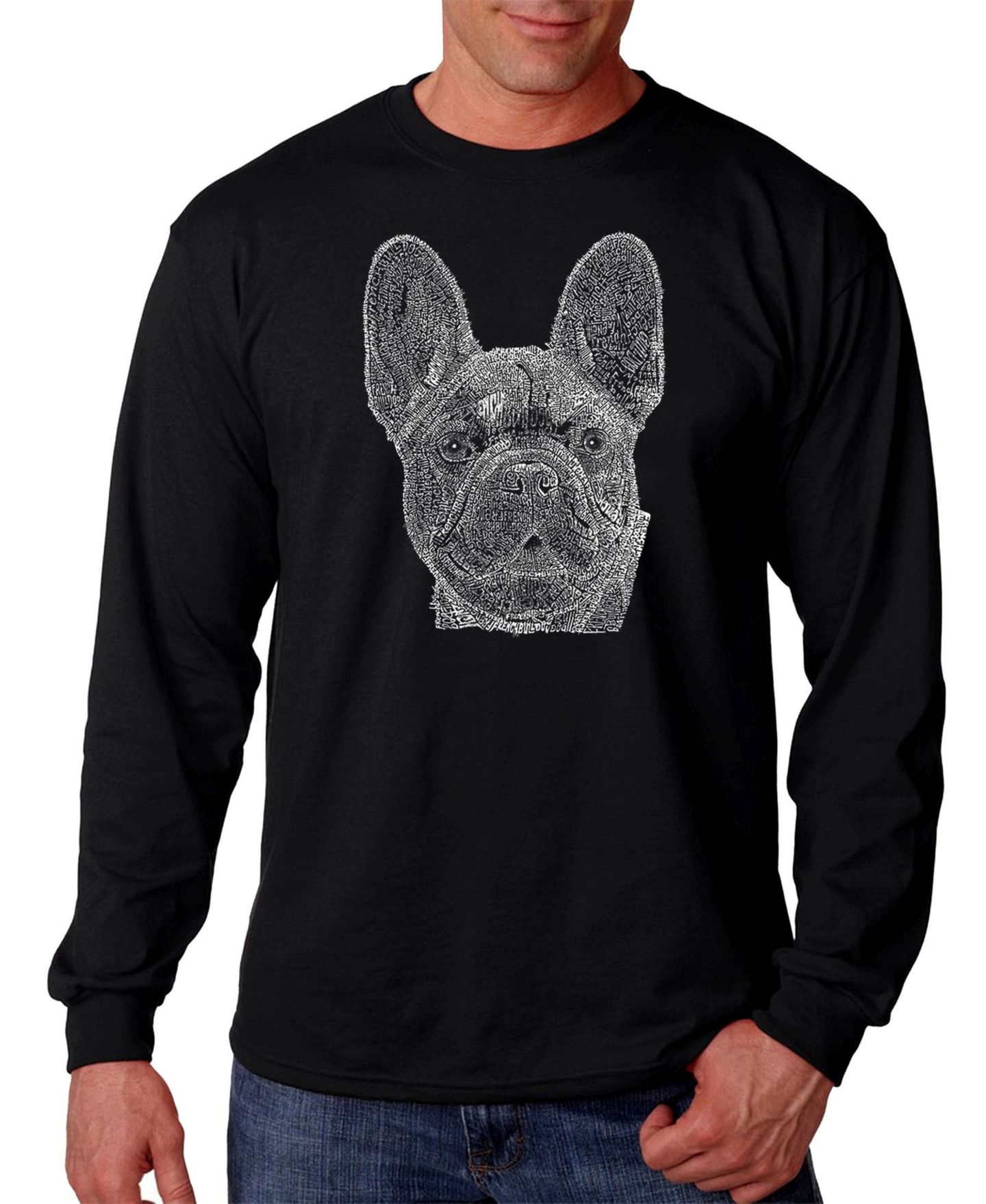 Мужская футболка LA Pop Art French Bulldog Word Art Long Sleeve, цвет: Чёрный — фото 1