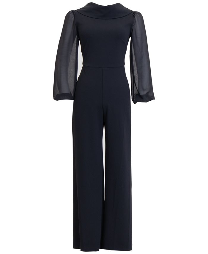 Connected Scuba Roll-Collar Sheer-Long-Sleeve Jumpsuit - Macy's