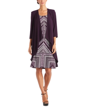 R & M Richards Petite 2-Pc Draped Jacket & Printed Dress Set