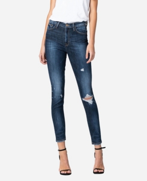 image of Flying Monkey Women-s High Rise Front and Back 3D Whisker Skinny Crop Jeans