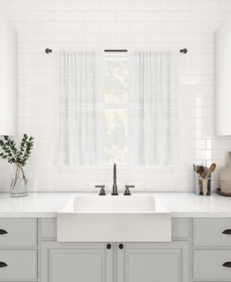 Textured Slub Stripe Anti-Dust Linen Blend Sheer Cafe Curtain Pair
