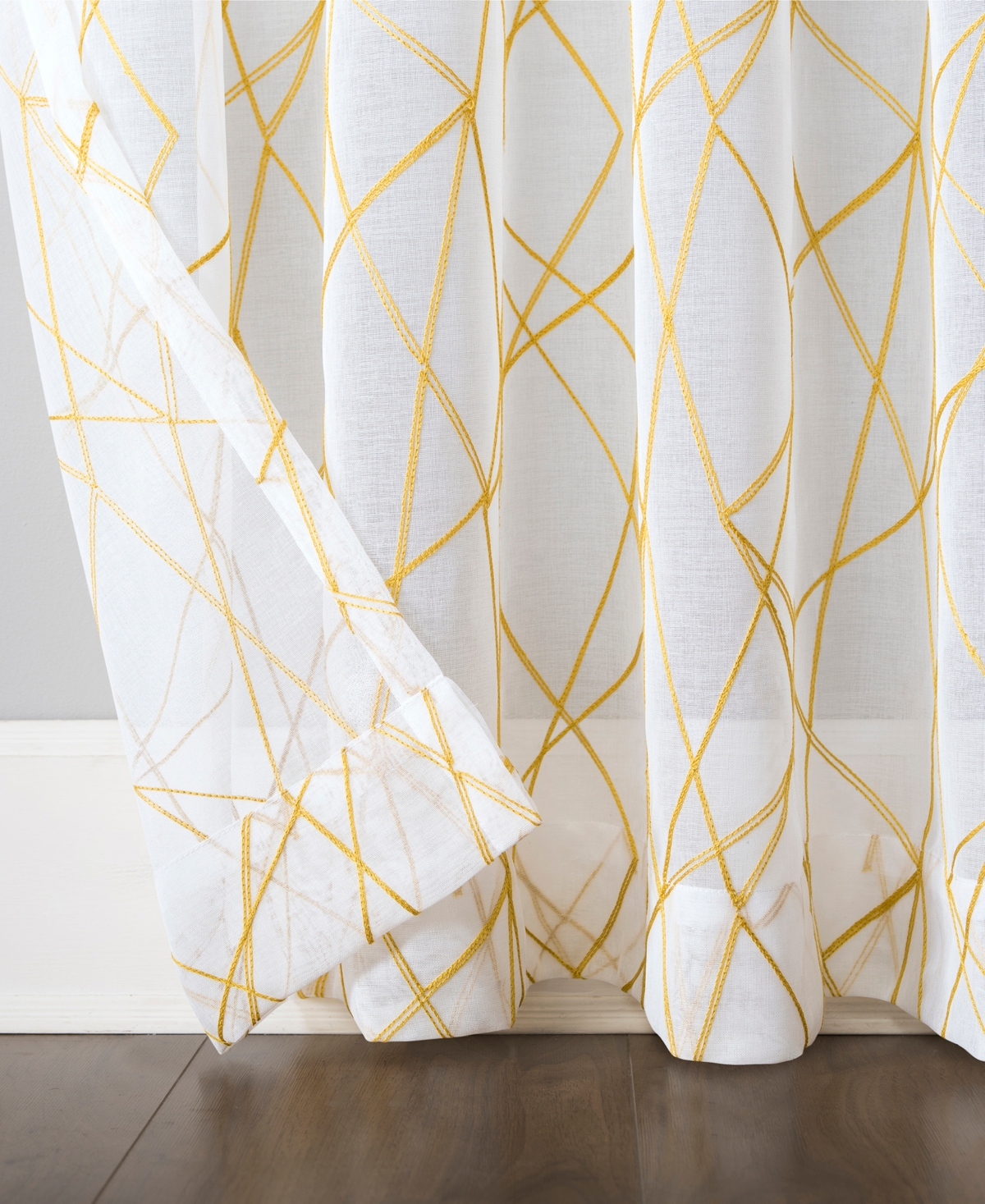 Abstract Geometric Embroidery Semi-Sheer Rod Pocket Curtain Panel