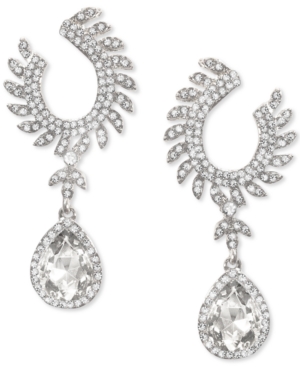 image of Inc Silver-Tone Crystal Charm Open Hoop Earrings, Created for Macy-s