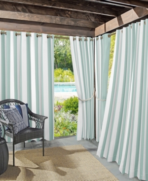 Sun Zero Valencia 54" X 108" Cabana Stripe Indoor/outdoor Uv Protectant Curtain Panel In Soft Teal