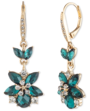 image of Anne Klein Gold-Tone Green Flower Stone Drop Earrings