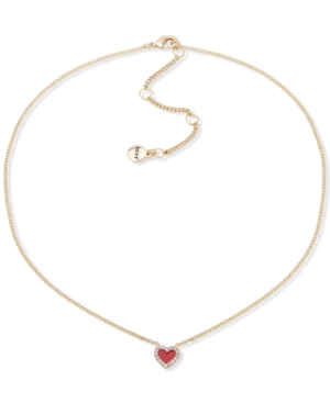 image of Dkny Gold-Tone Pave Colored Heart Pendant Necklace, 16
