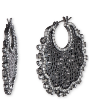 image of Marchesa Hematite-Tone Medium Crystal Filigree Hoop Earrings, 1.41