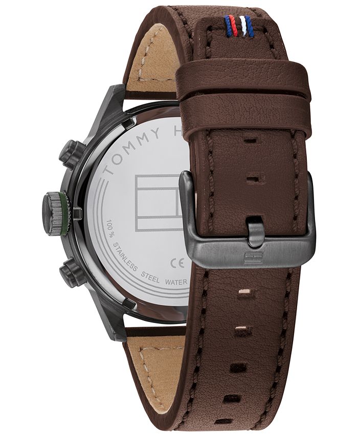Tommy Hilfiger Men's Chronograph Brown Leather Strap Watch 46mm Macy's