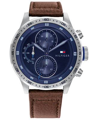 Tommy Hilfiger Men's Chronograph Brown Leather Strap Watch 46mm ...