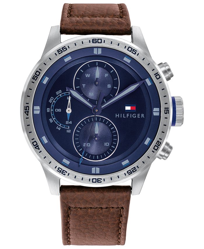 Tommy Hilfiger Men's Chronograph Brown Leather Strap Watch 46mm -