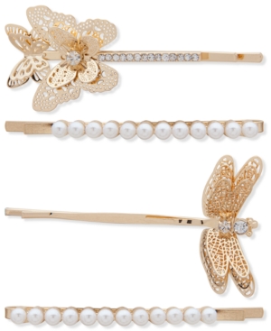 image of lonna & lilly 4-Pc. Gold-Tone Crystal & Imitation Pearl Winged Critter Bobby Pin Set