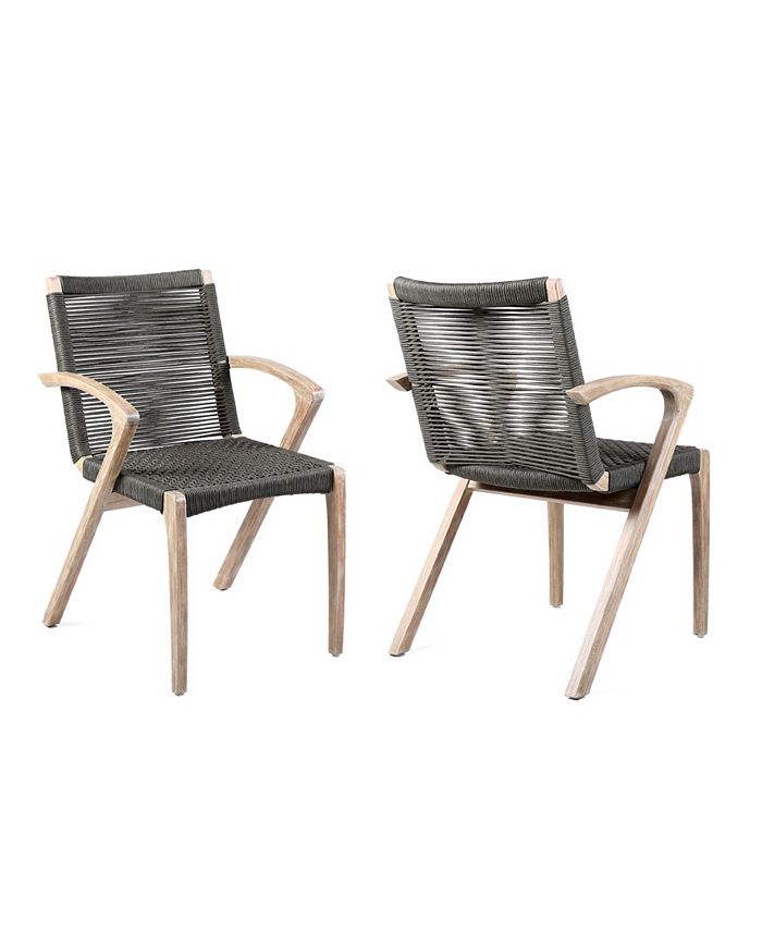 Armen Living Brielle Outdoor Eucalyptus Wood and Rope Dining Chairs