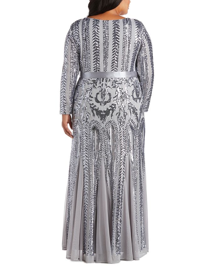 r & m richards plus size sequined godet gown