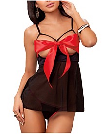 Open Cup Babydoll with Bow & Panty 2pc Lingerie Set