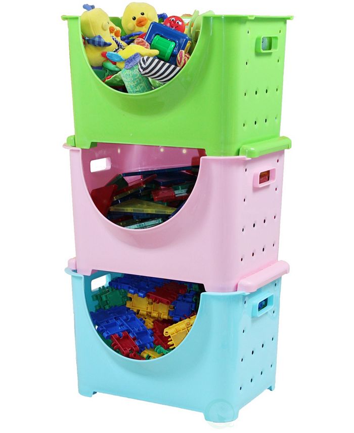 Basicwise Vintiquewise Stackable Plastic Storage Container, Set of 3