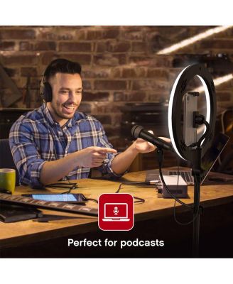 Tzumi ON AIR 10” LED Ring Light w/ Adjustable Tripod Stand, Phone Mount & Microphone