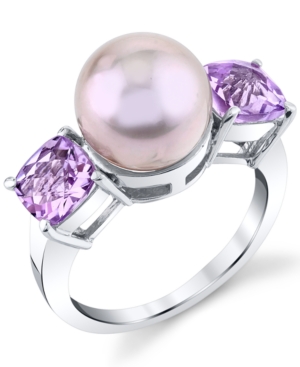 image of Pink Cultured Freshwater Pearl (10mm) & Pink Amethyst (1-9/10 ct. t.w.) Statement Ring in Sterling Silver