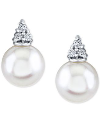 Cultured Freshwater Pearl (9mm) & Diamond (1/8 ct. t.w.) Stud Earrings in 14k White Gold