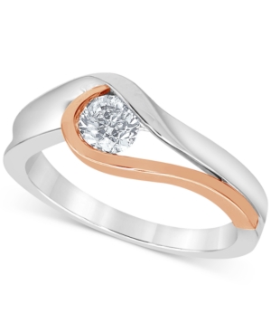 image of Diamond Solitaire Modern Two-Tone Ring (1/2 ct. t.w.) in 14k White Gold & Rose Gold