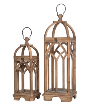 Glitzhome Set of 2 Farmhouse Natural Wooden church window Lanterns